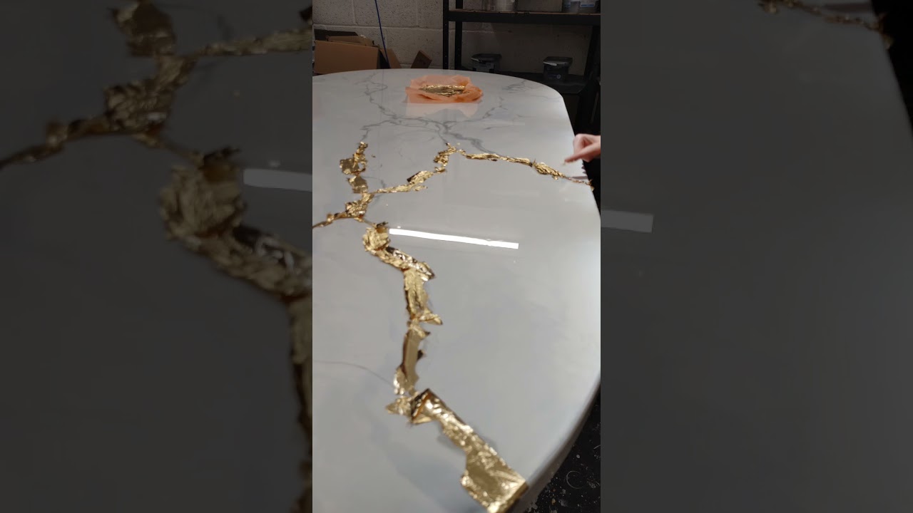 Marble epoxy resin table | Gold leaf