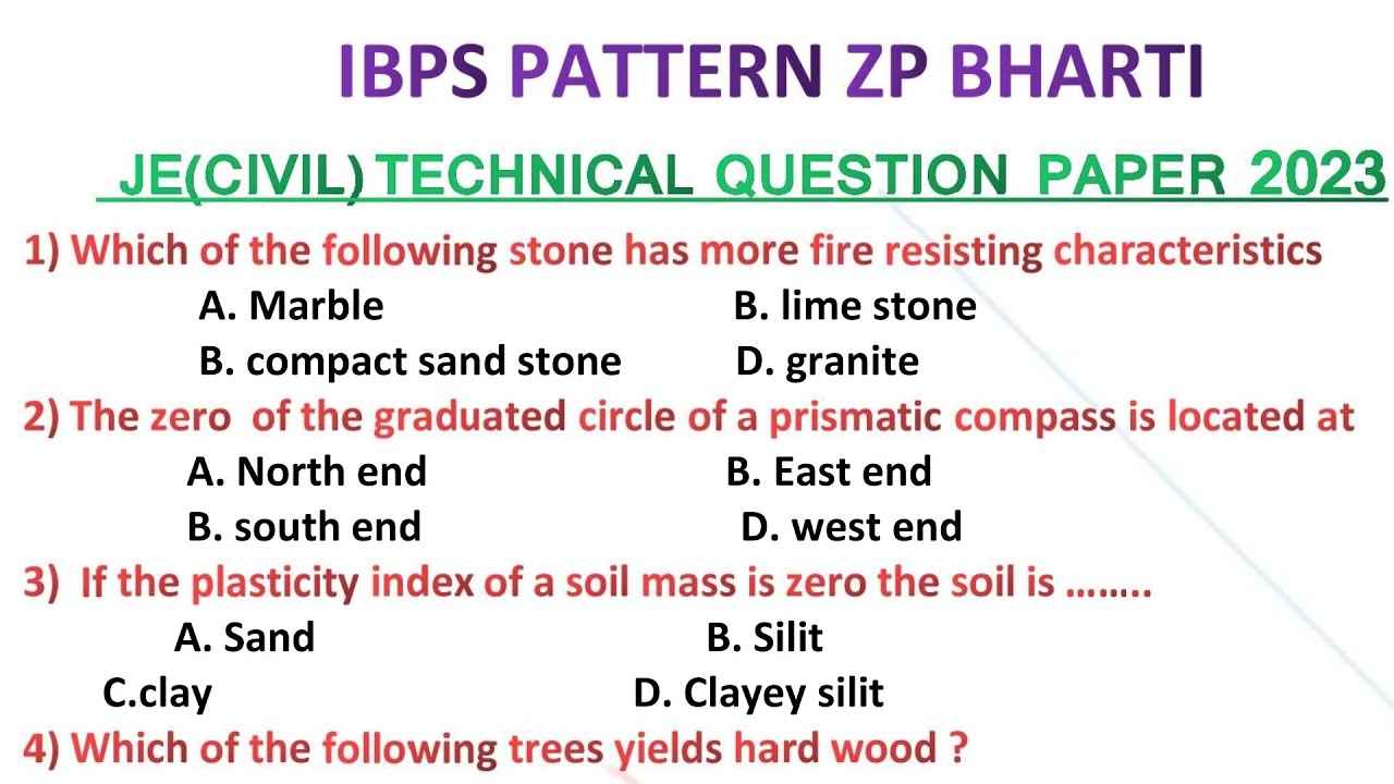 zp je civil questions paper | ZP civil engineer technical | IBPS पॅटर्न प्रश्न |#zpbharti2023 |