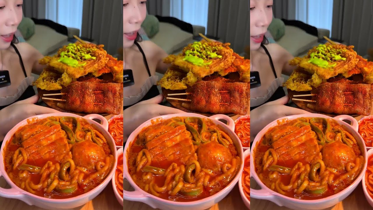 Eat spicy 🔥 🥵 noodles 🍜 with eggs 🤤 🥚 #mukbang #hotpot #yummiestfood