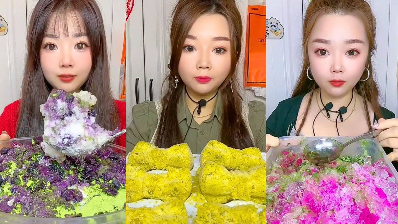 Colorful Frozen Ice Desserts With Crunchy Sweet ASMR