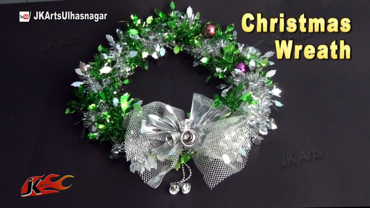 DIY Christmas Wreath with Tinsel Garland | How to make a holiday wreath decoration | JK Arts 828
