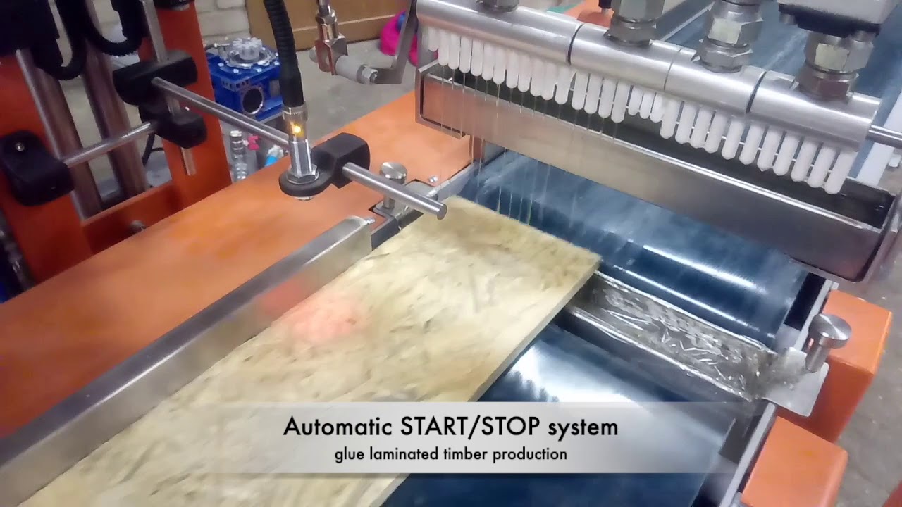 PUR adhesive applying machine SPL-9 SWAN for multilayered parquet manufacturing