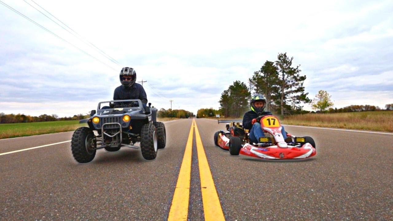 Power wheels Jeep Go kart Vs Racing kart Drag race
