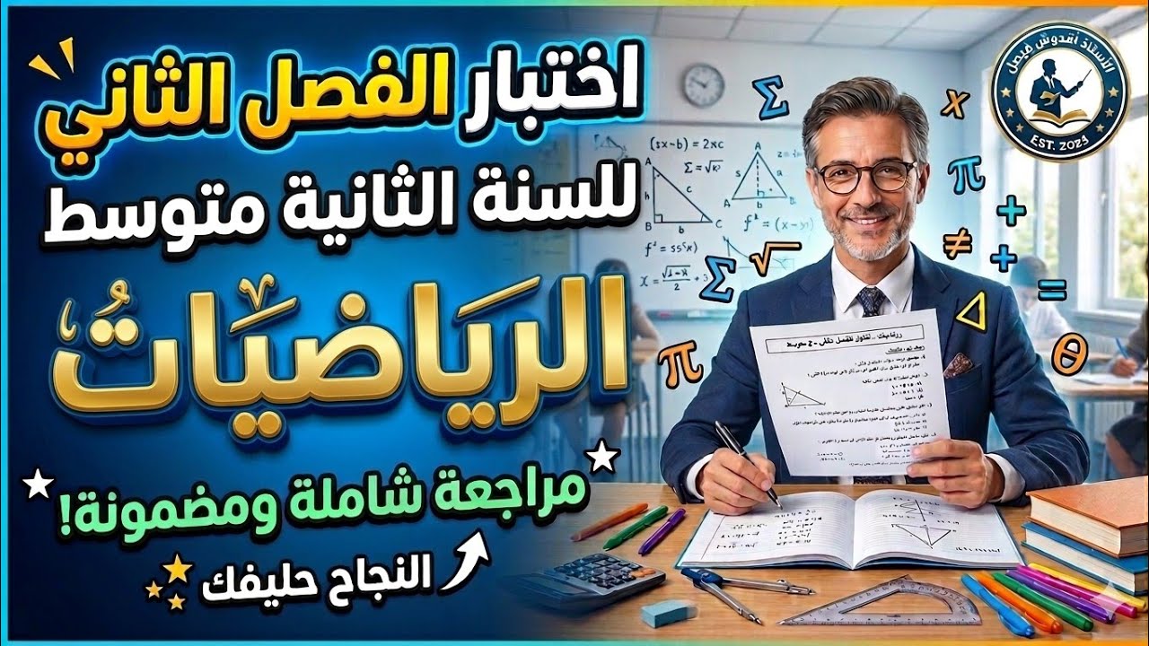 اختبار الفصل الثاني في الرياضيات للسنة الثانية متوسط 2AM | مراجعة شاملة وحل نموذجي مقترح بقوة 🎯