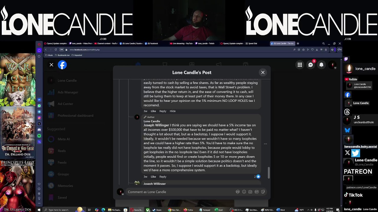 The super wealthy don't pay taxes on lots of income. ReplyGuying with Lone Candle. LC Live 2026 1 8