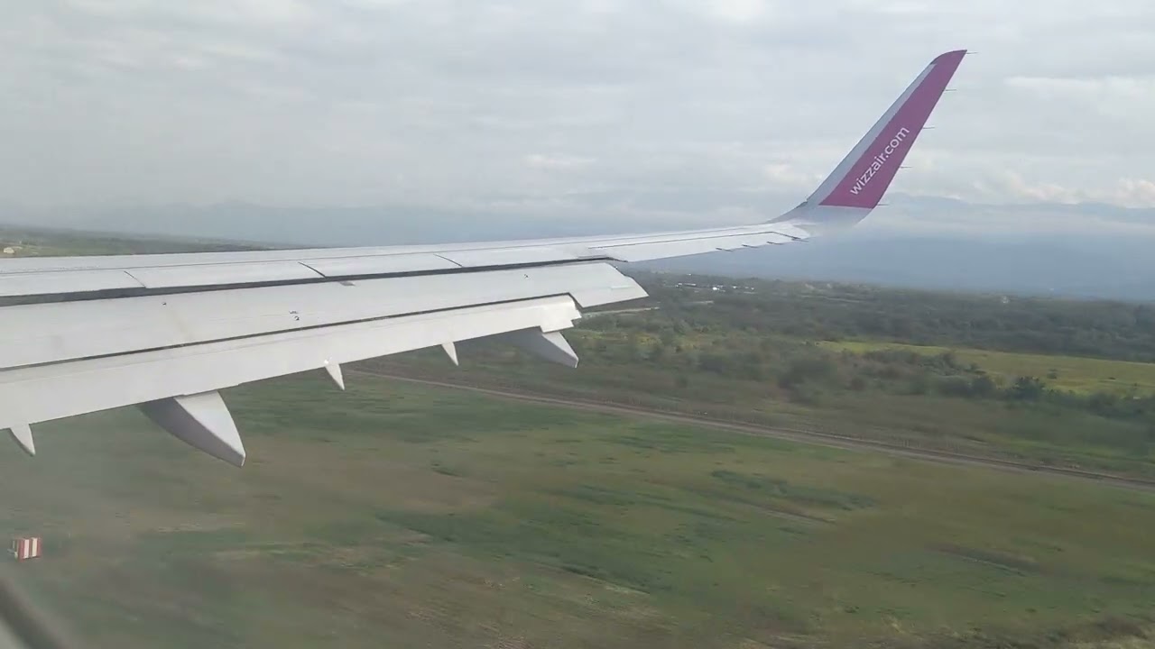 Landing on Kutaisi International Airport. Wizz Air Airbus A321.