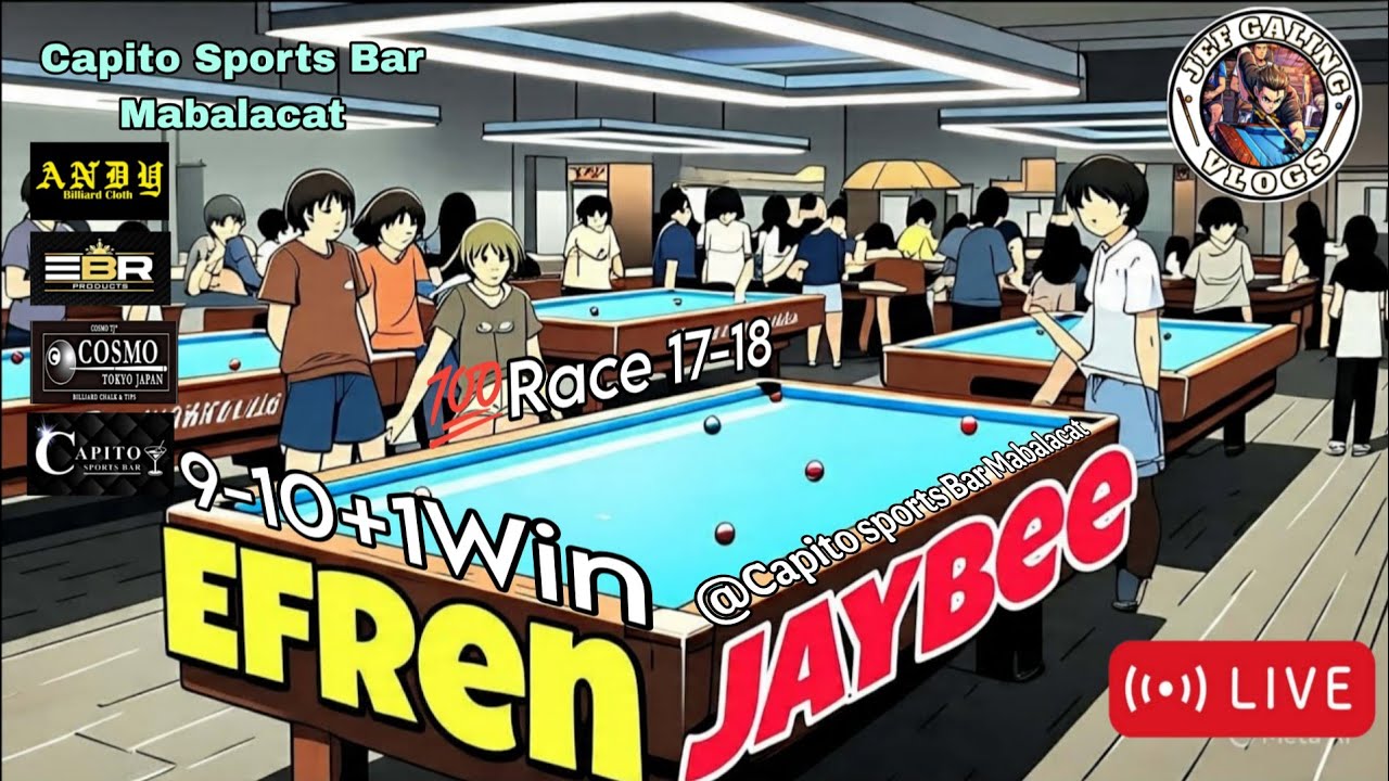 Efren Bata Reyes 💯9-10+1Win 🆚 Jaybee Sucal 💯Race 17-18 @Capito Sports Bar Mabalacat 