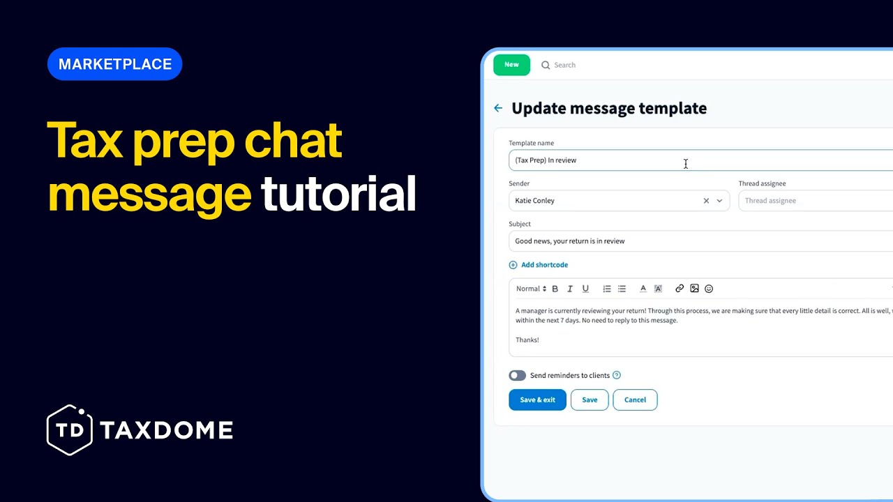 TaxDome Marketplace - Подготовка налоговой отчетности – Обзор (Шаблон чата)