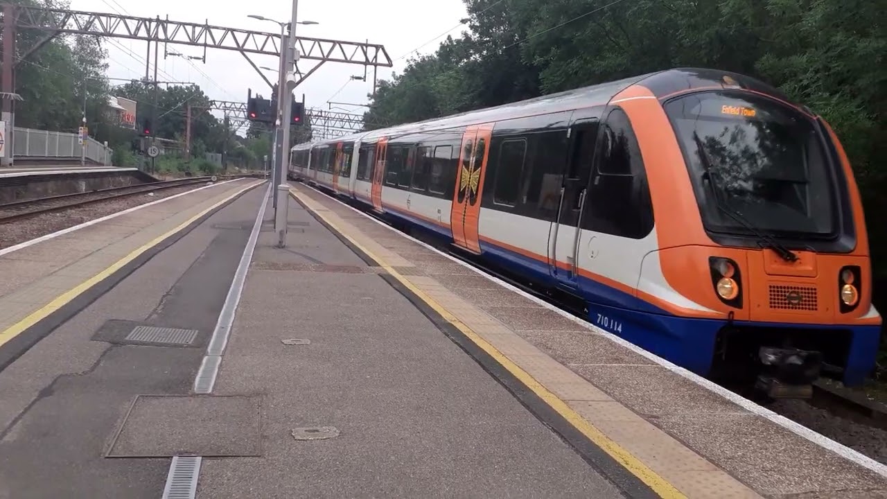 London Overground trains departing and arriving at Enfield Town Station 28/6/2023