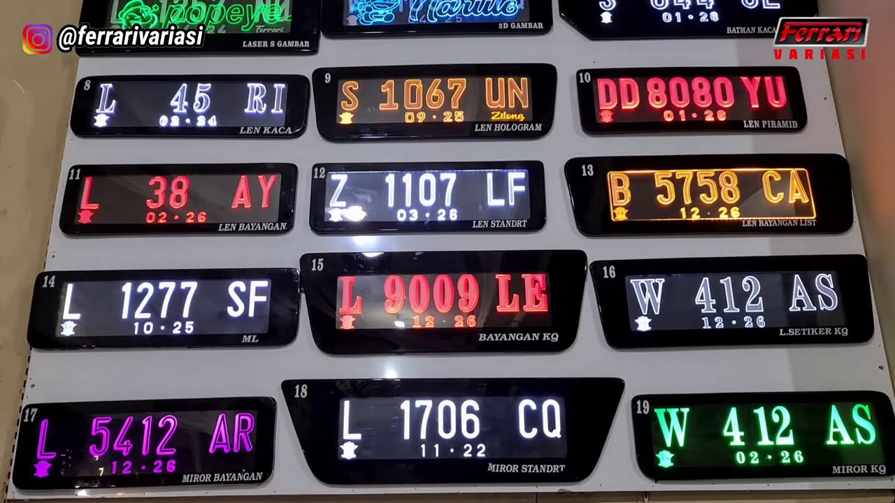 19 JENIS PLAT NOMER MOBIL AKRILIK LED LASER | FERRARI VARIASI SURABAYA