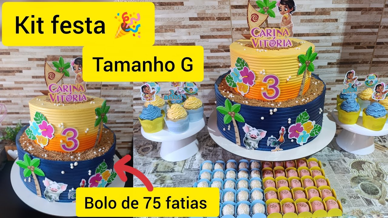 KIT FESTA DA MOANA TAMANHO G/A CLIENTE PEDIU BOLO DOIS ANDARES 😱