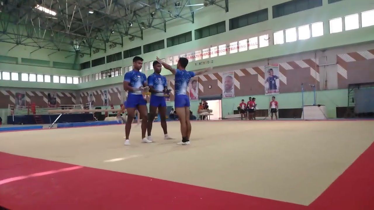 Acrobatics Gymnastics Indian men group senior. Dynamic rountine.