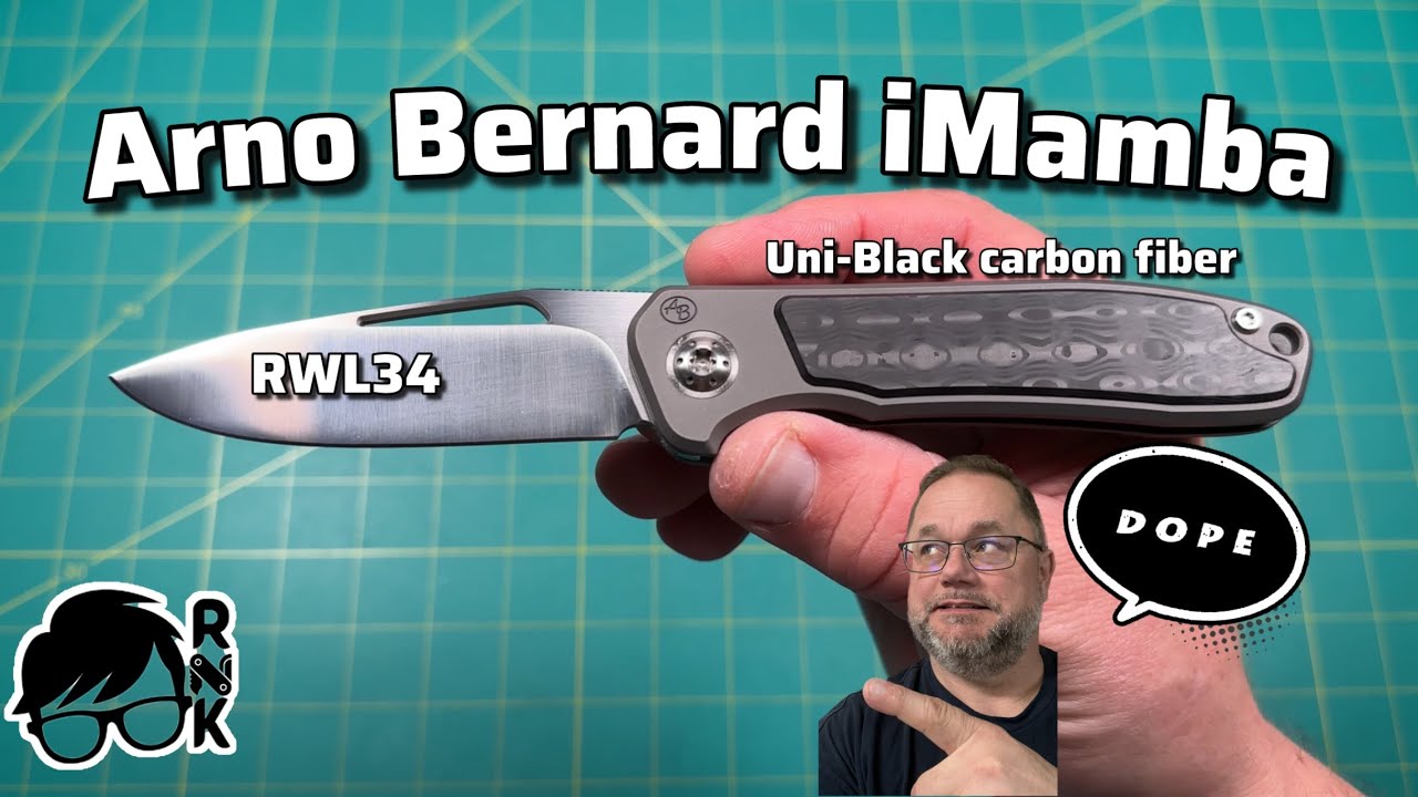 My Arno Bernard Uni-Black Carbon Fiber inlayed hollow ground RWL34 nonflipper iMamba knife… woah!