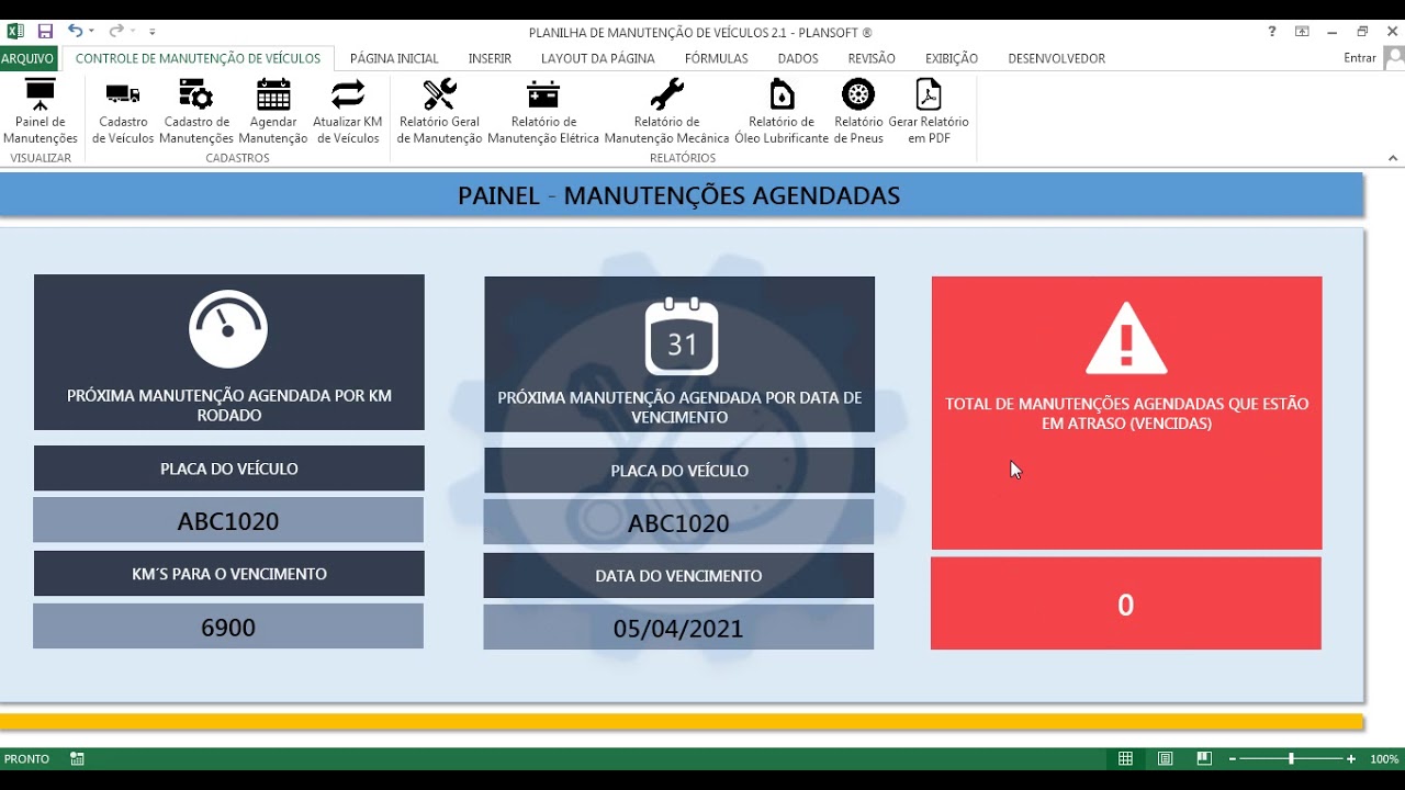 Planilha Excel manutenção de veículos completa  - Elétrica, Mecânica, Óleo lubrificante e Pneus