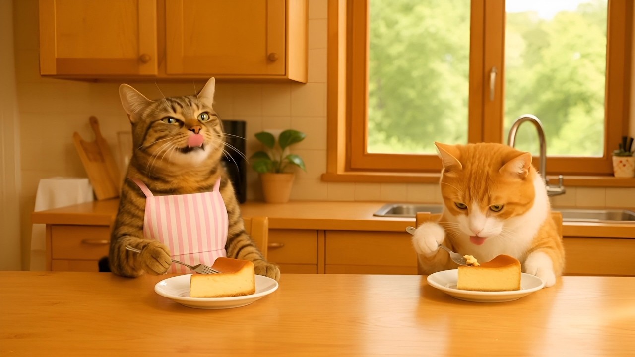 【AI Cat】キジトラ猫アンバーのベイクドチーズケーキ作り！【料理】