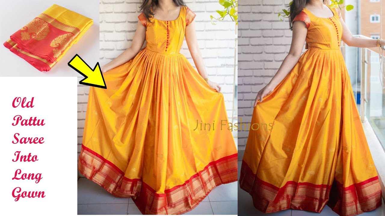 Convert old pattu saree into long gown | Princess cut model long chudithar