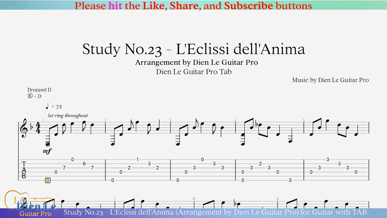 Study No.23 - L'Eclissi dell'Anima (Arrangement by Dien Le Guitar Pro) for Guitar with TAB