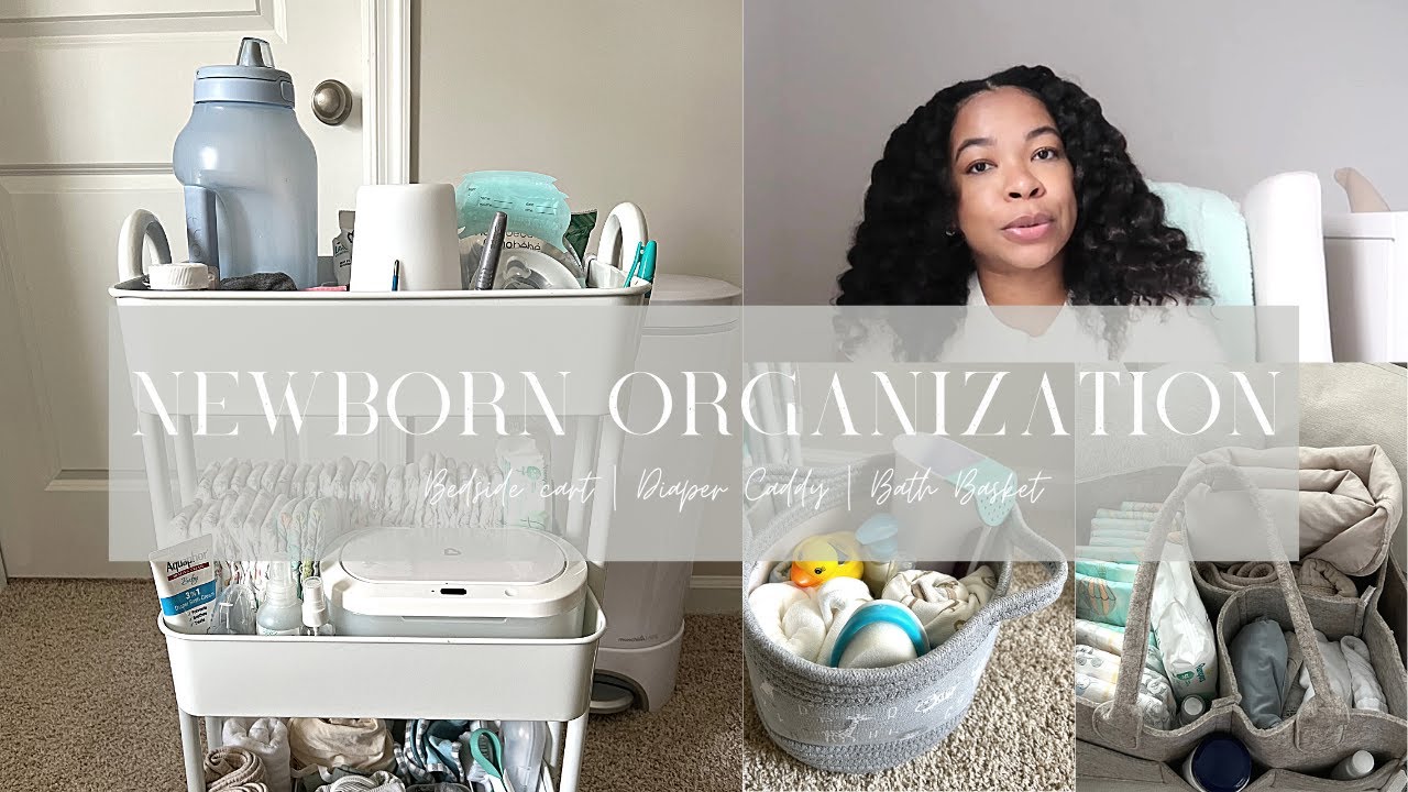 Newborn & Postpartum Organization | How to put together a bedside cart, diaper caddy and bath basket