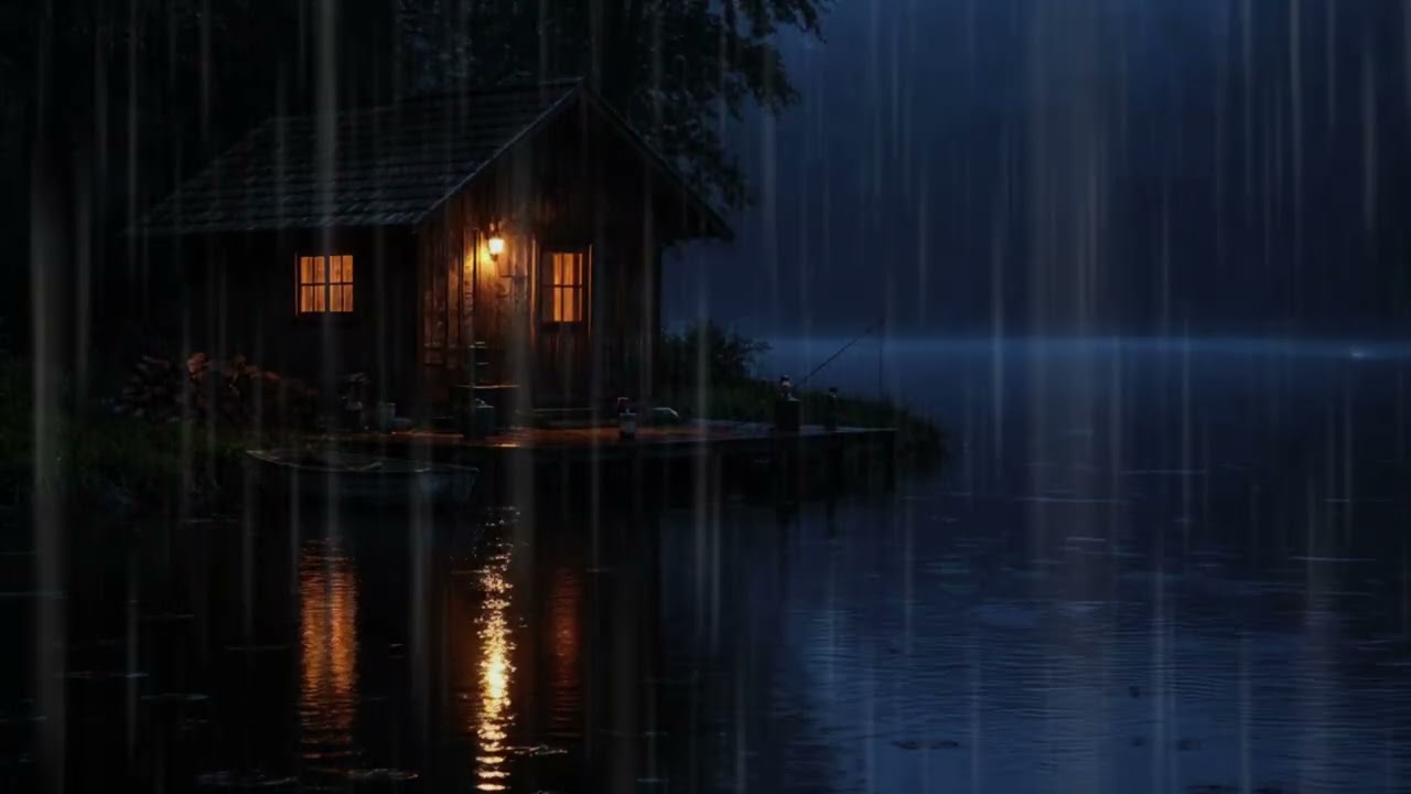 Rainy Lake Night 🌧️ Cozy Fishing Hut Ambience for Deep Sleep