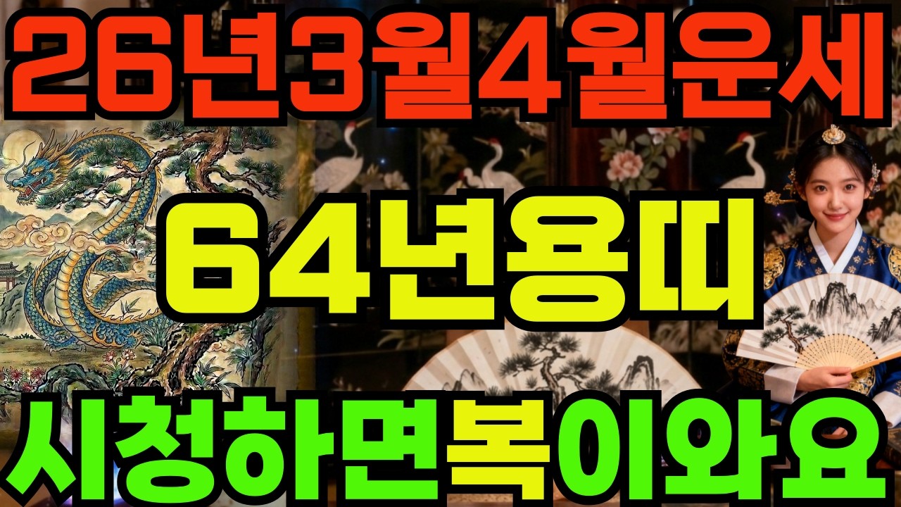 [64년용띠26년3월,4월운세]시청하면복이오는1964년갑진생용띠26년3월,4월운세