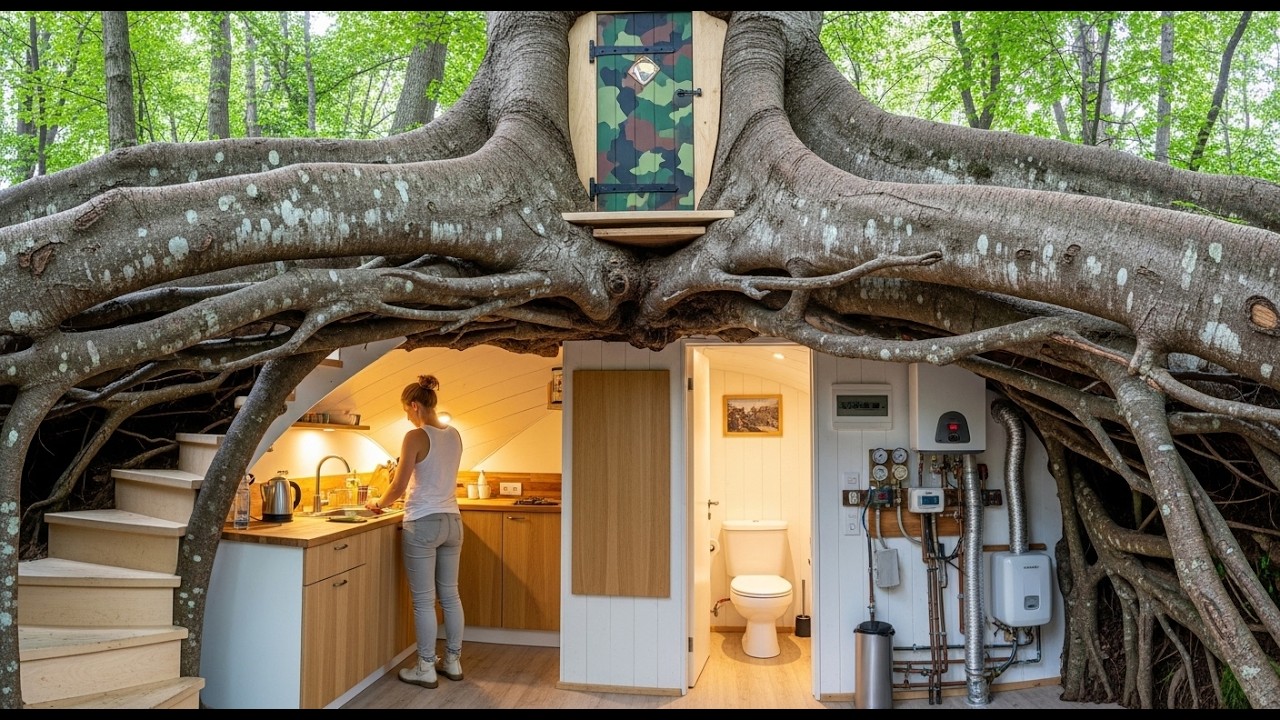 “ASMR Forest Hideaway: A Girl Creates a Secret Underground Shelter Beneath a Giant Ancient Tree” wow