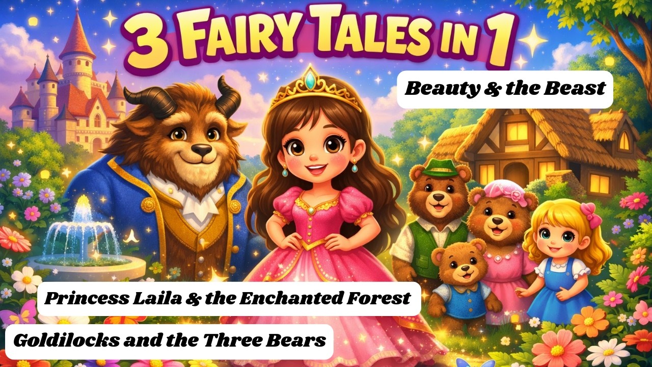 3 Bedtime Fairy Tales | Magical Stories Collection - Beauty & Beast, Goldilocks, Princess Laila