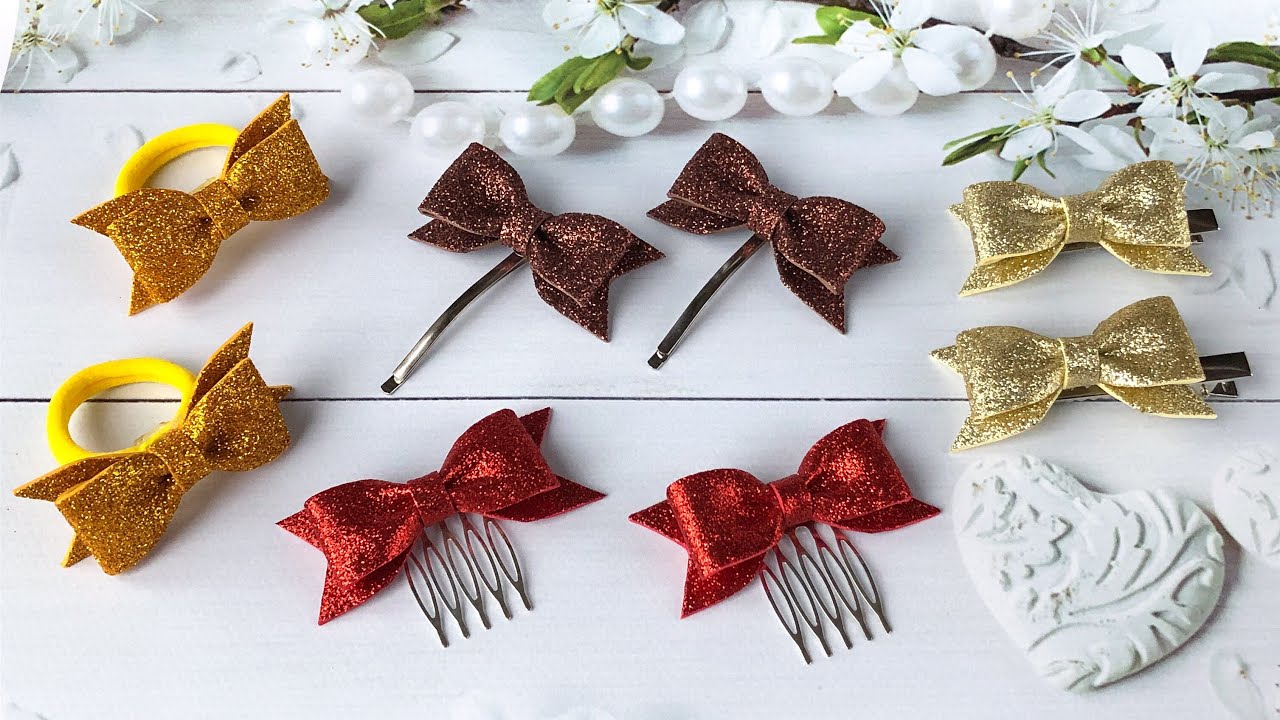 Бантики из глиттерного фоамирана Без Шаблона Резиночки DIY Glitter Foam sheet craft / DIY Hair Bows