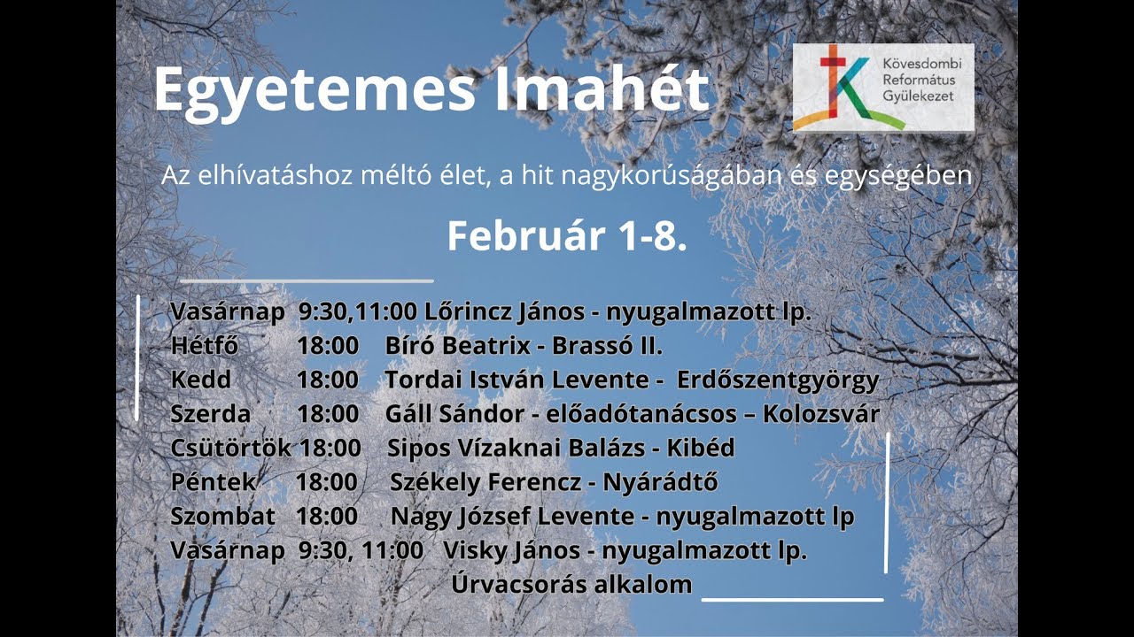 2026 február 7 - szombat - 18 órai imaheti istentisztelet