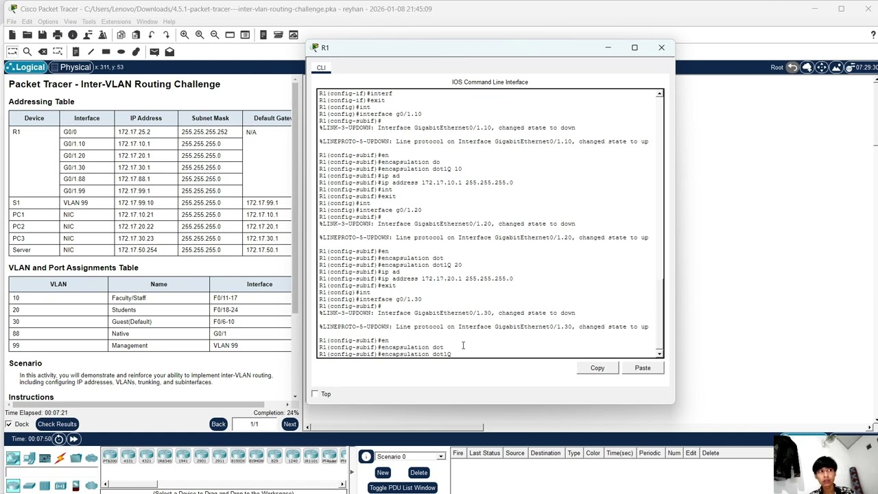 4.5.1 Packet Tracer - Inter-VLAN Routing Challenge
