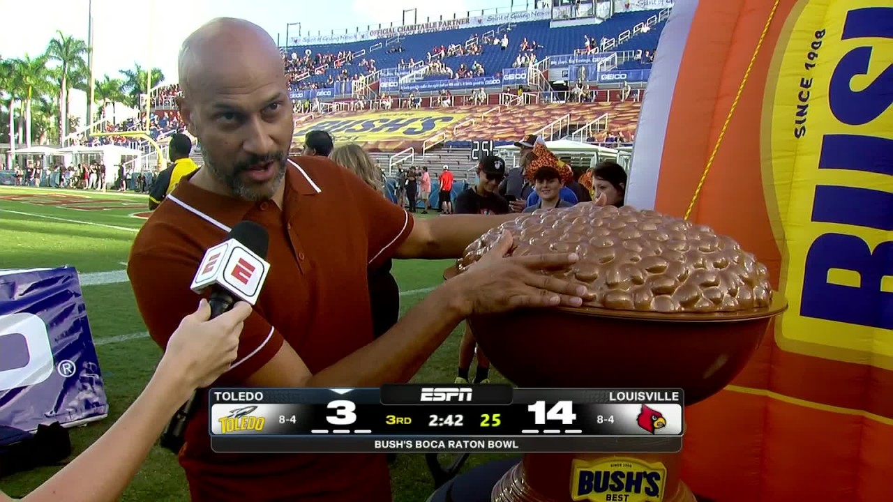 Keegan-Michael Key shows off the Bush's Boca Raton Bowl bean trophy 🫘🏆 | ESPN College Football