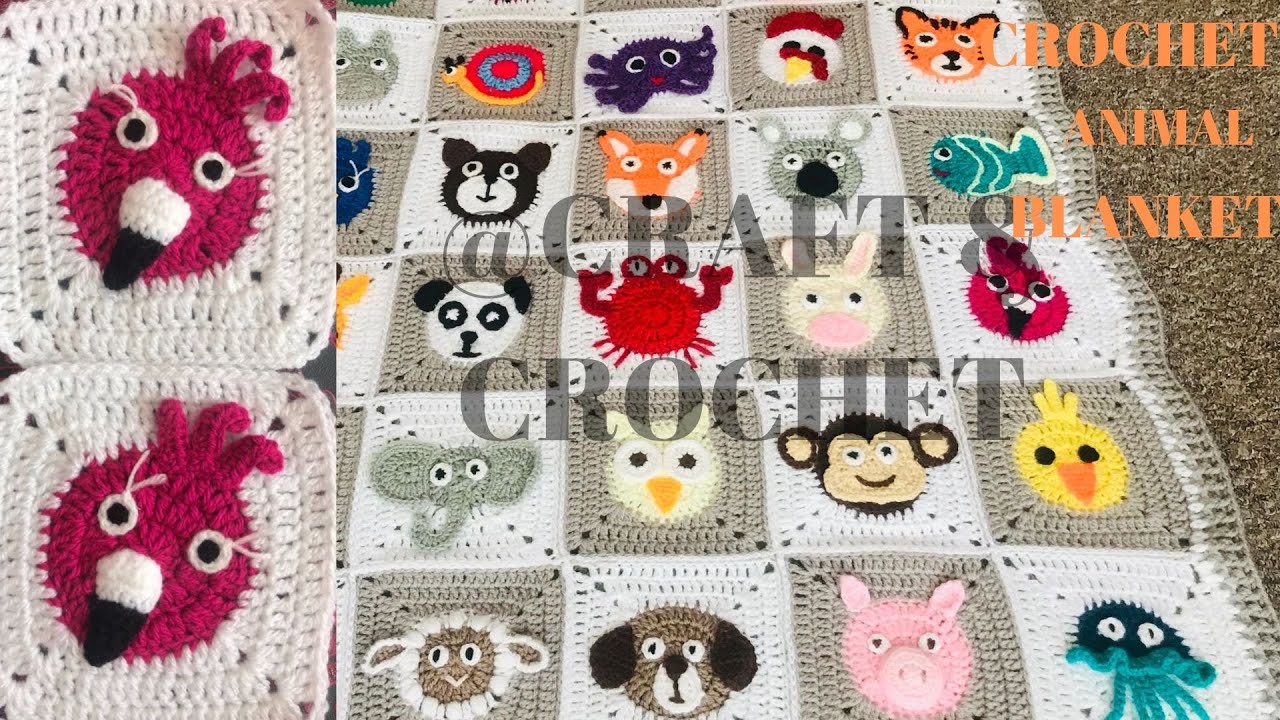 Crochet Flamingo/ Crochet animal blanket/Part:17