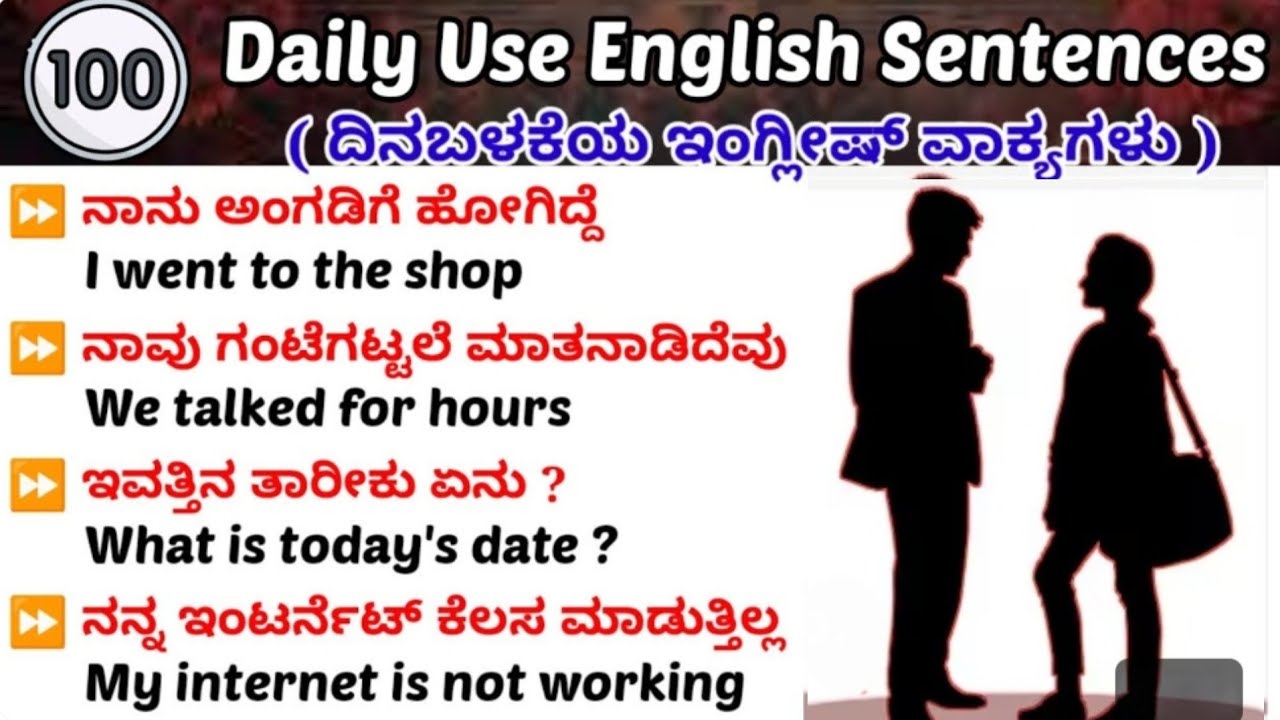 100 Daily Use English Sentences| Short Sentences|Daily use simple sentences|ಕನ್ನಡದ ಮೂಲಕ ಇಂಗ್ಲಿಷ್ 