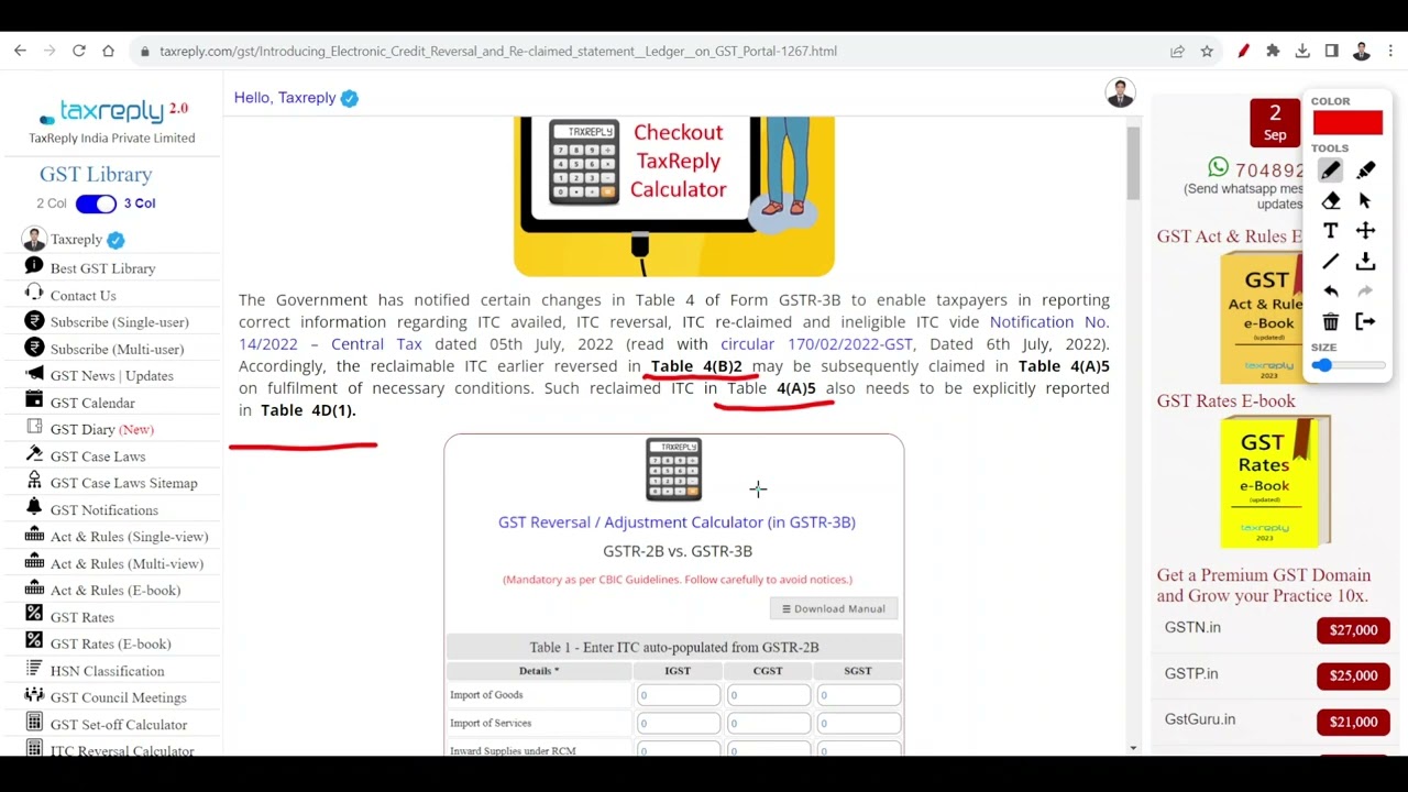 Electronic Credit Reversal and Reclaimed statement by GSTN | CA Mohit Jain | GST Library by TaxReply