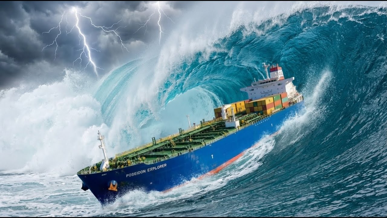 Giant Oil Tanker Captured in a Monster Tsunami | Realistic Disaster Simulation (AI VFX)