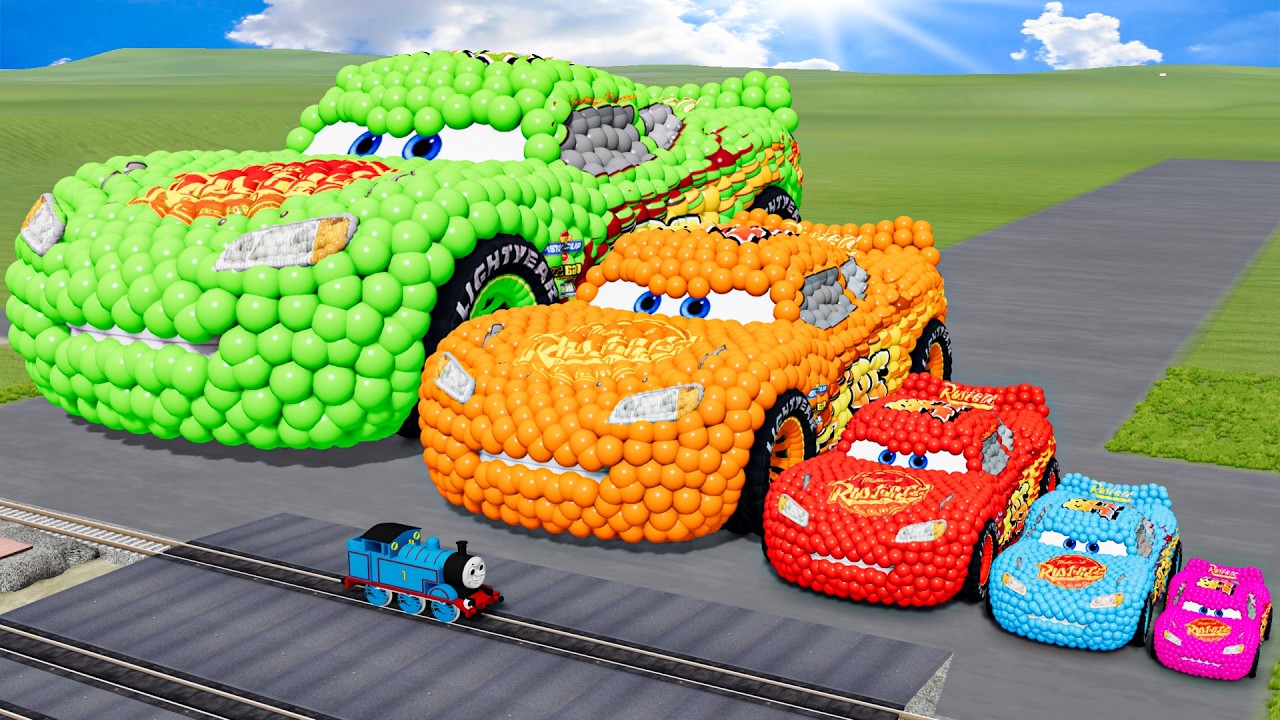 Big & Small Colors Lightning Mcqueen Made Of Balls vs Trains Thomas | BeamNG.Drive