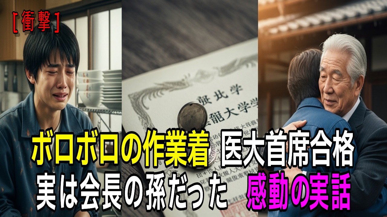 【感動する話】ボロボロの作業着を着た医大合格者への嘲笑、直後に大物会長の孫と判明し土下座する羽目に【朗読