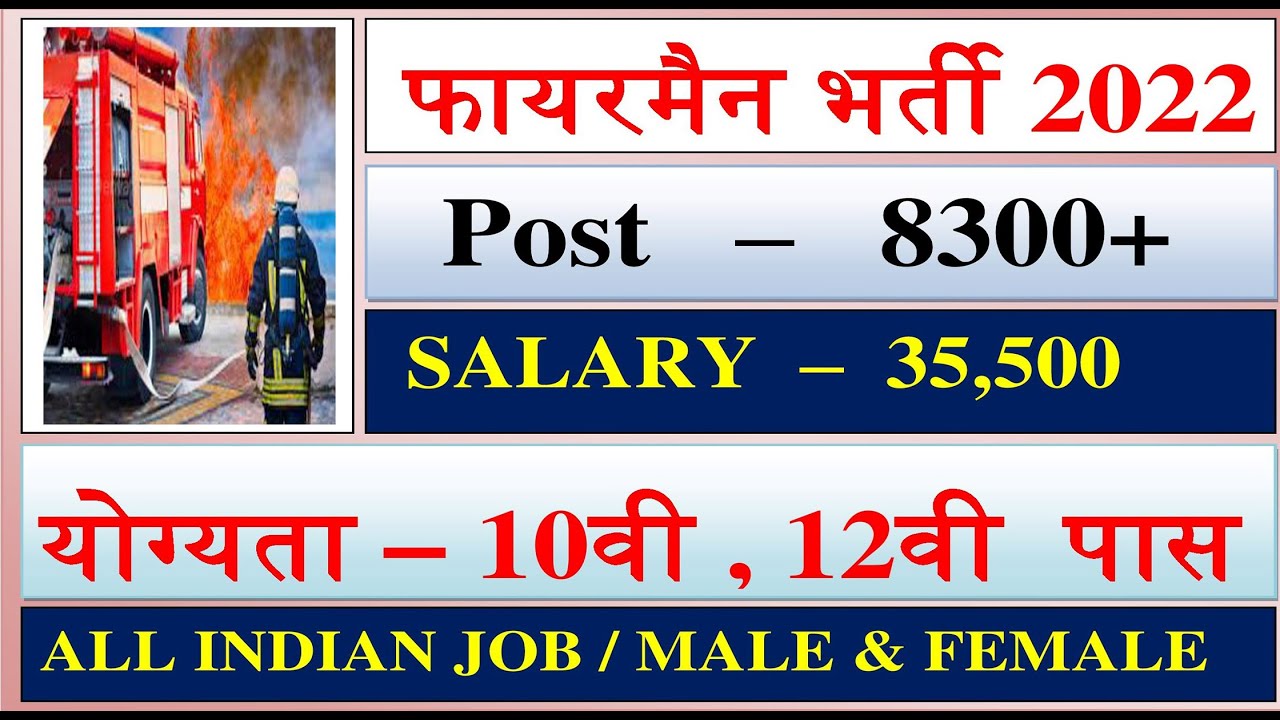 फायरमैन भर्ती 2022 | Fireman Recruitment 2022 | Fireman Vacancy 2022 | Fireman Bharti 2022 | Govtjob