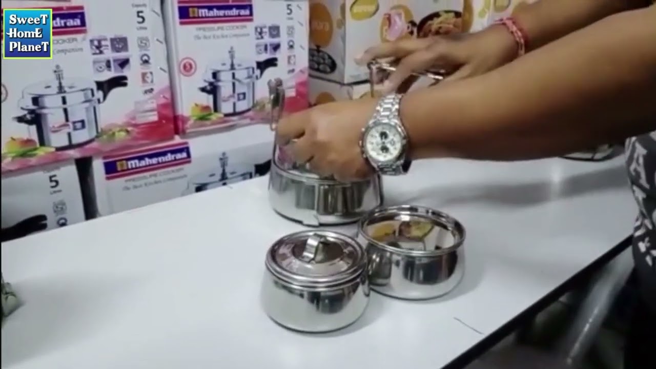 Stainless Steel Food Carrier Tiffin Box 3/4 Tier Pyramid Shaped Tiffin Box Lunch Box Clip Carrier