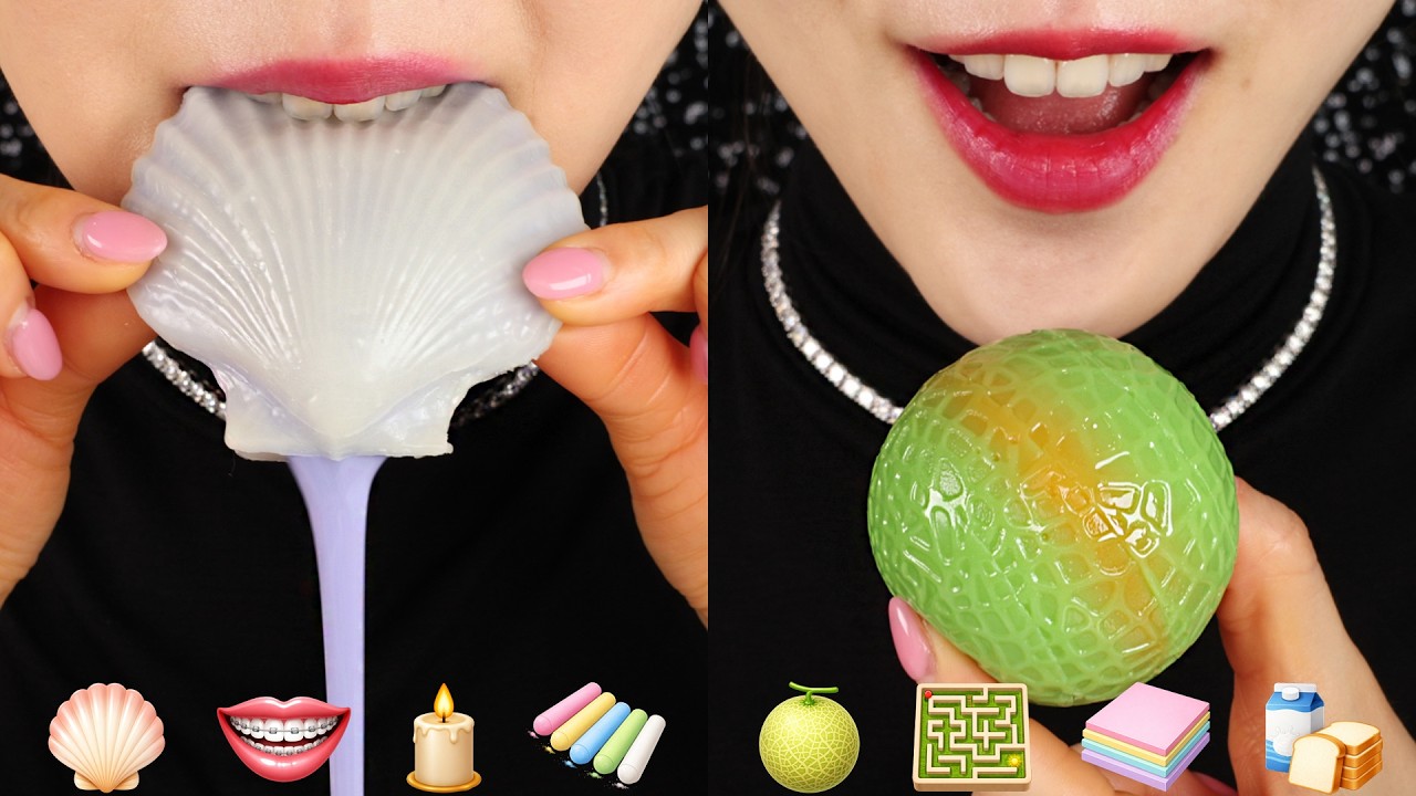 GIANT MELON JELLY ASMR WAX CANDY ASMR 🍈 KOREAN FOOD ASMR EMOJI FOOD MUKBANG ASMR