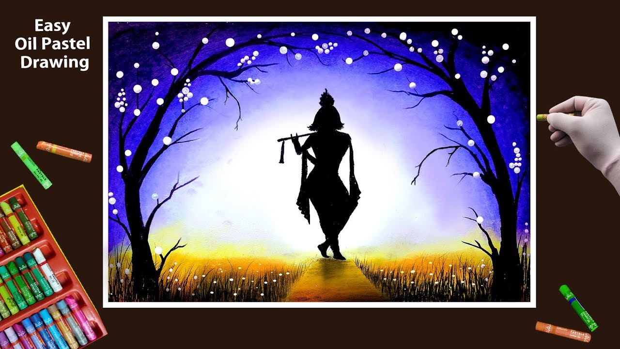 Janmashtami Krishna Drawing by Oil Pastel step by step || Janmashtami Drawing