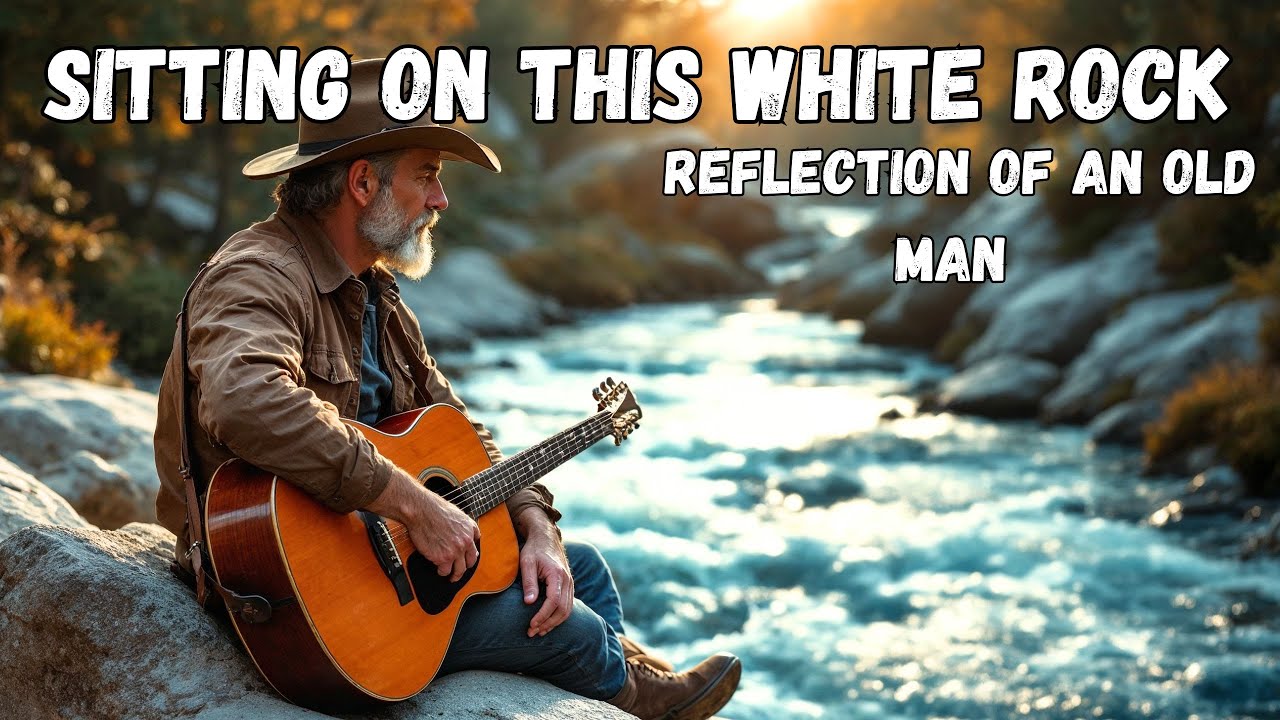 SEATING ON THIS WHITE ROCK. A REFLECTION OF A MATURE MAN. SLOW COUNTRY MUSIC