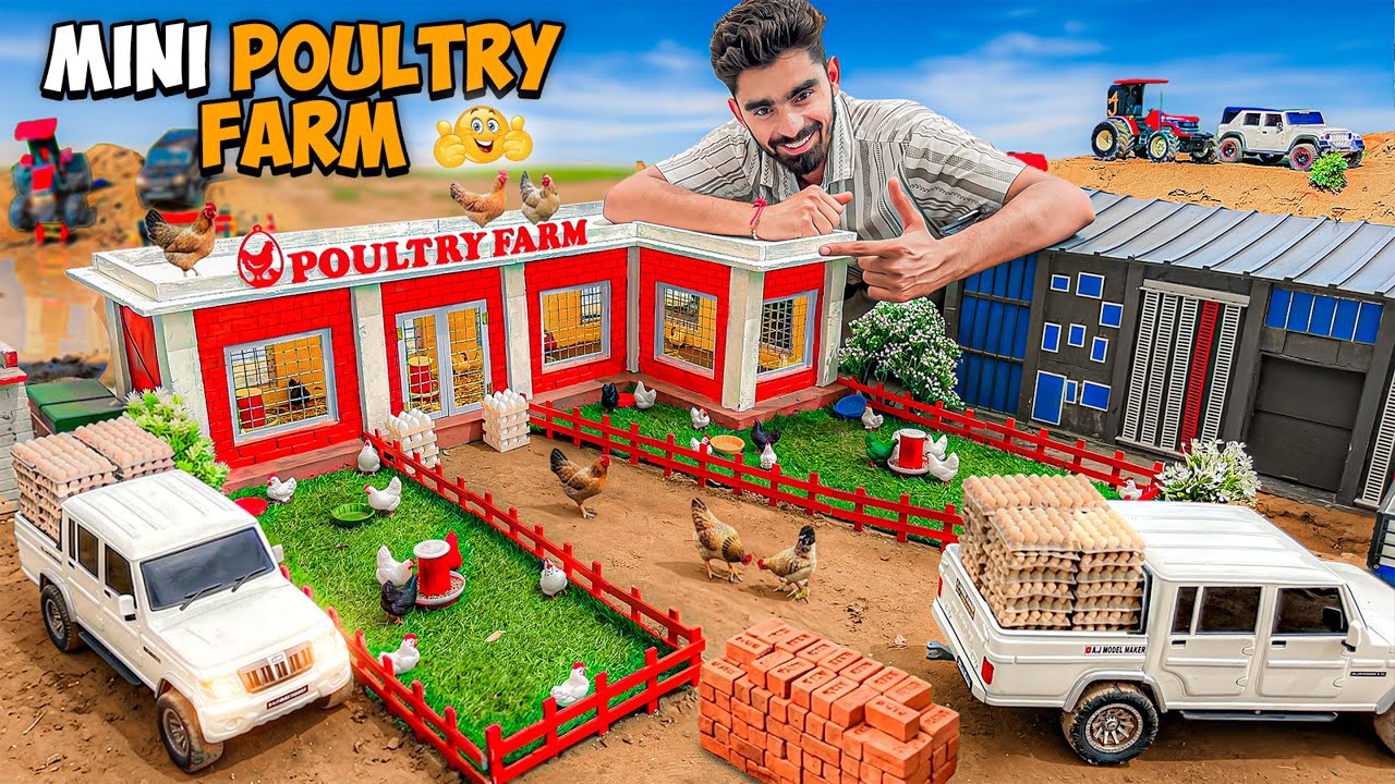 Making a Mini Poultry Farm with bricks using Rc Tractor 🐓 Mini City Projects 👍