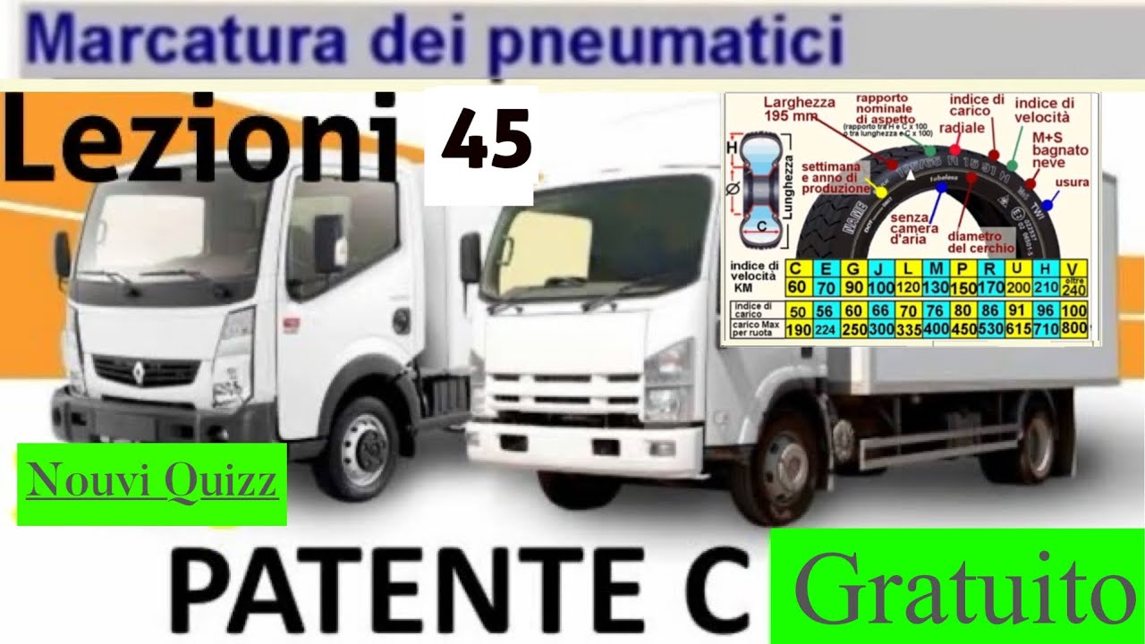 Patente C lezioni 45 Gratuito | Patente C Nouvi Quiz | Marcatura del Pneumatici