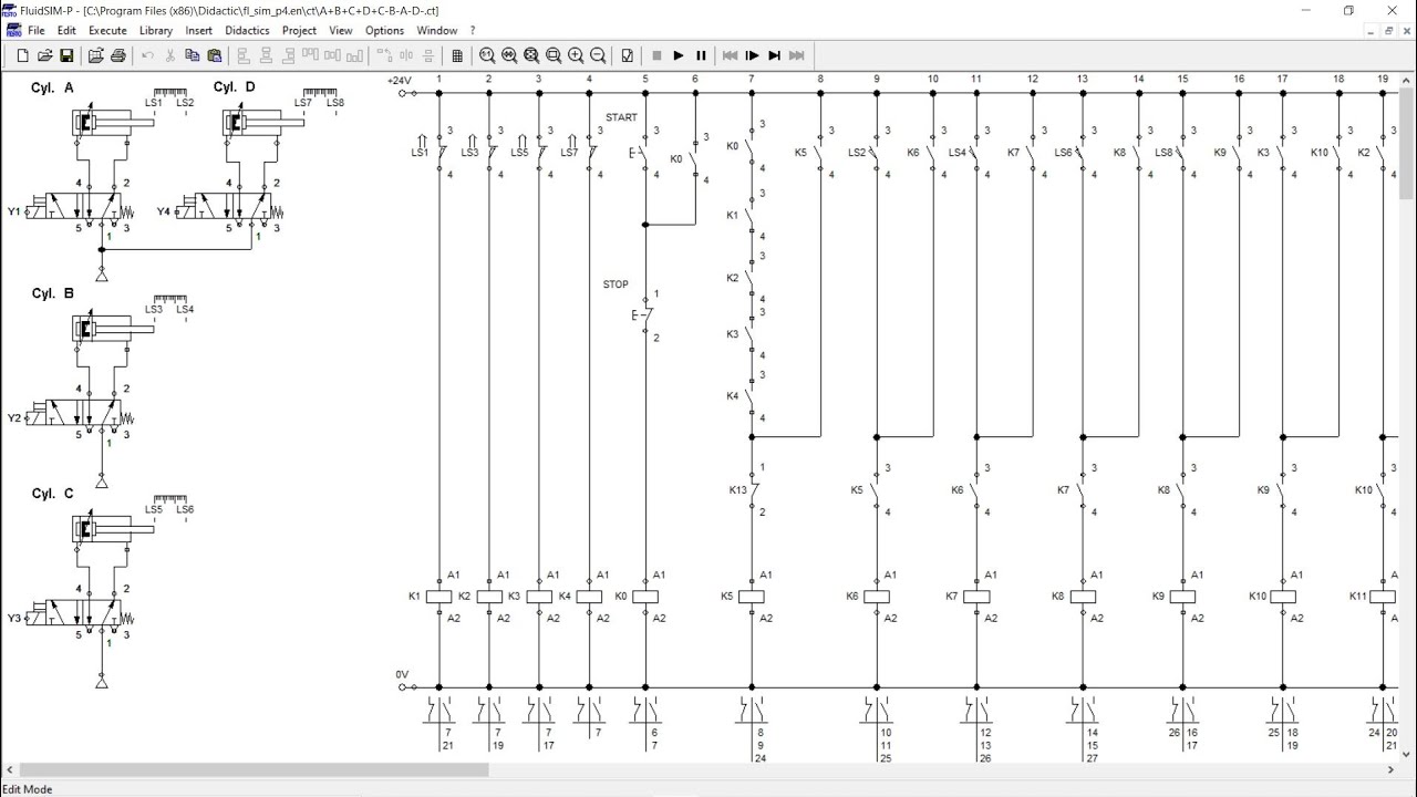 FluidSIM Tutorial : Electro-Pneumatic A+ B+ C+ D+ C- B- A- D-