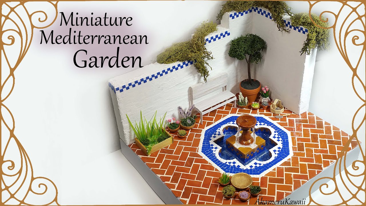 Miniature Mediterranean inspired Garden (w/ Fountain ) - Polymer Clay / Mixed Media Tutorial