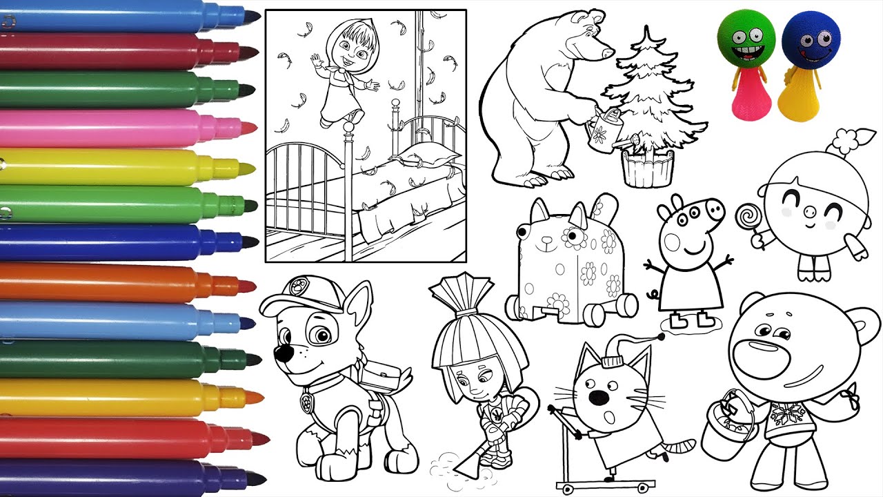 №111✅ Coloring book Masha and the bear, PAW Patrol, Peppa Pig and other cartoons colorings