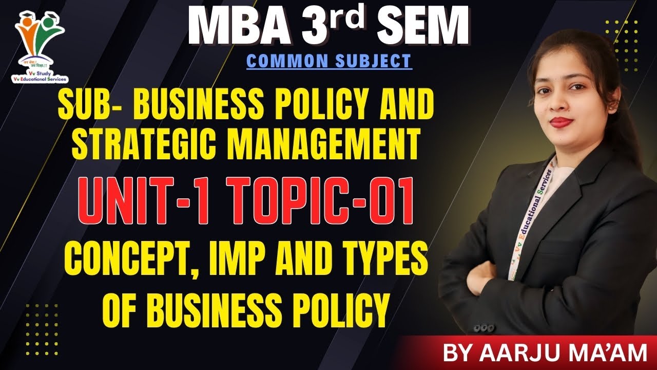 CONCEPT OF BUSINESS POLICY - MBA 3rd SEM | BUSINESS POLICY & STRATEGY MGT | (UNIT-1) | BY AARJU MAAM