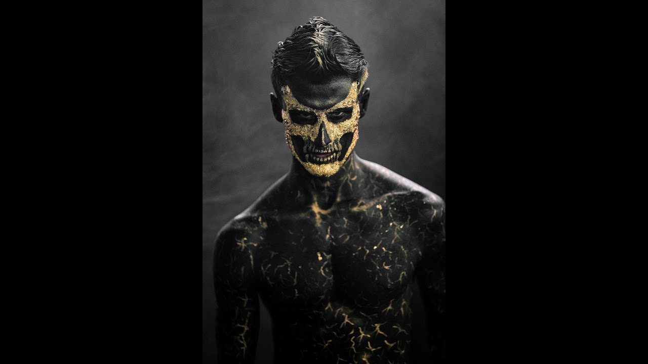 gold leaf skull tutorial. body paint,airbrush and makeup tutorial