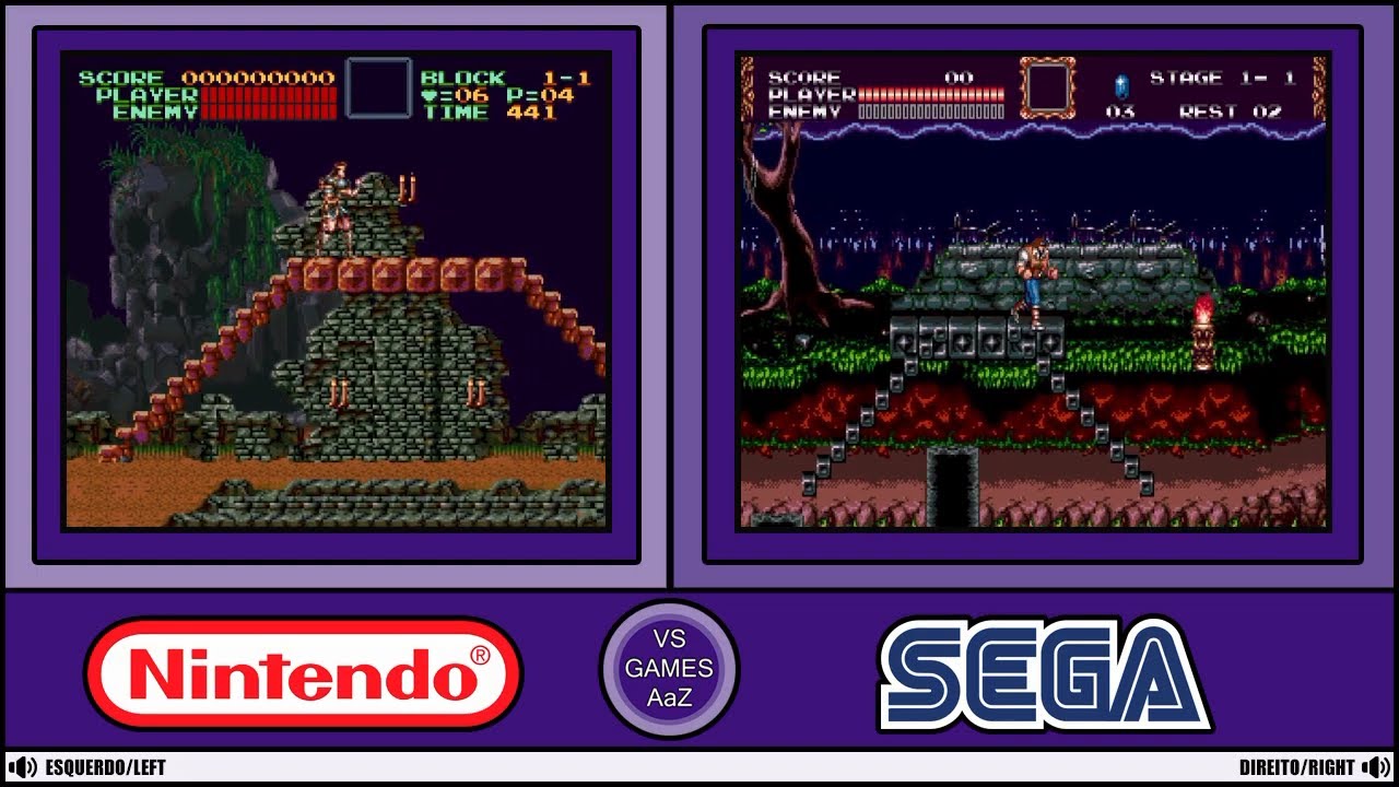 Castlevania - 4 vs Bloodlines (Super Nintendo vs Sega Genesis)side by side comparison