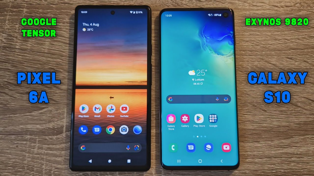 Google Pixel 6a (Tensor) vs Samsung Galaxy S10 (Exynos 9820) - Android 12 / One UI 4.1 - Speed Test
